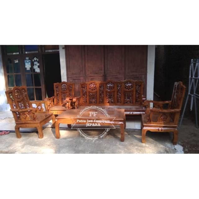 Sofa Kayu Jati Ukir, Meja Kursi Ruang Tamu Besar, Kursi Full Ukiran Jepara