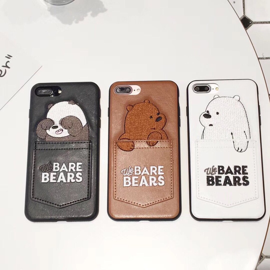 Casing Case Bahan Kulit Gambar We Bare Bears Untuk Handphone IPhone 6 6S 7 8 Plus