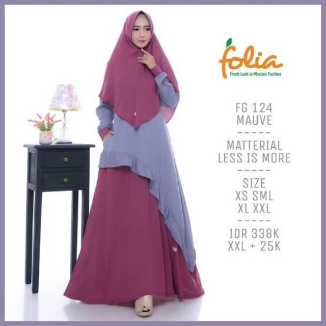 Gamis Folia FG 124 / Gamis set Folia FG 124 / Gamis set Khimar Ukuran M