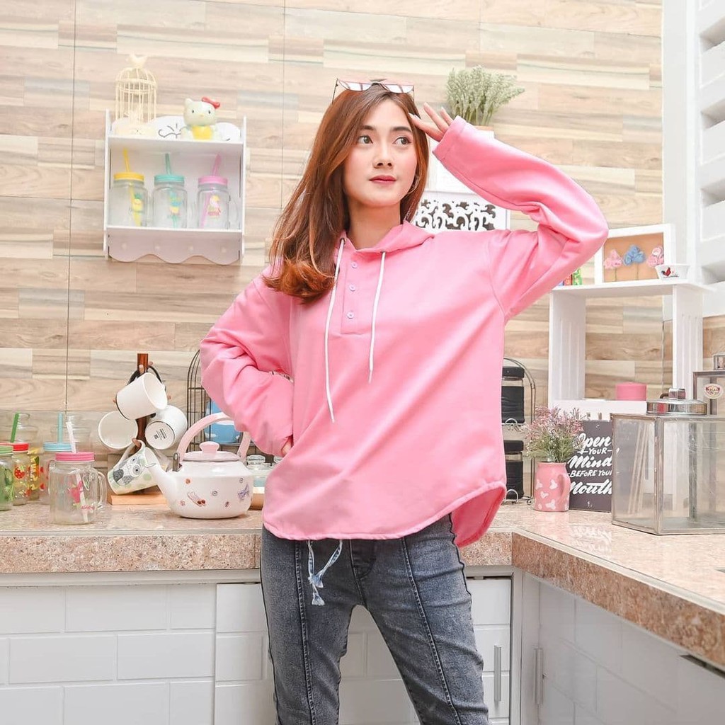 Nara Grosir - Zella Hodie Button l Fashion Sweater Terbaru