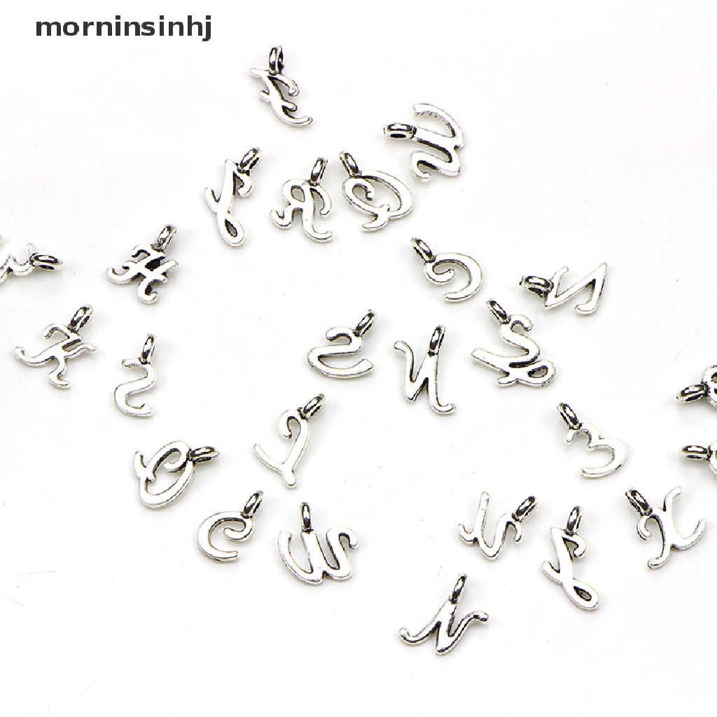 52pcs / Set Liontin Bentuk 26 Huruf A-Z Tibet Warna Silver Untuk Perhiasan Diy