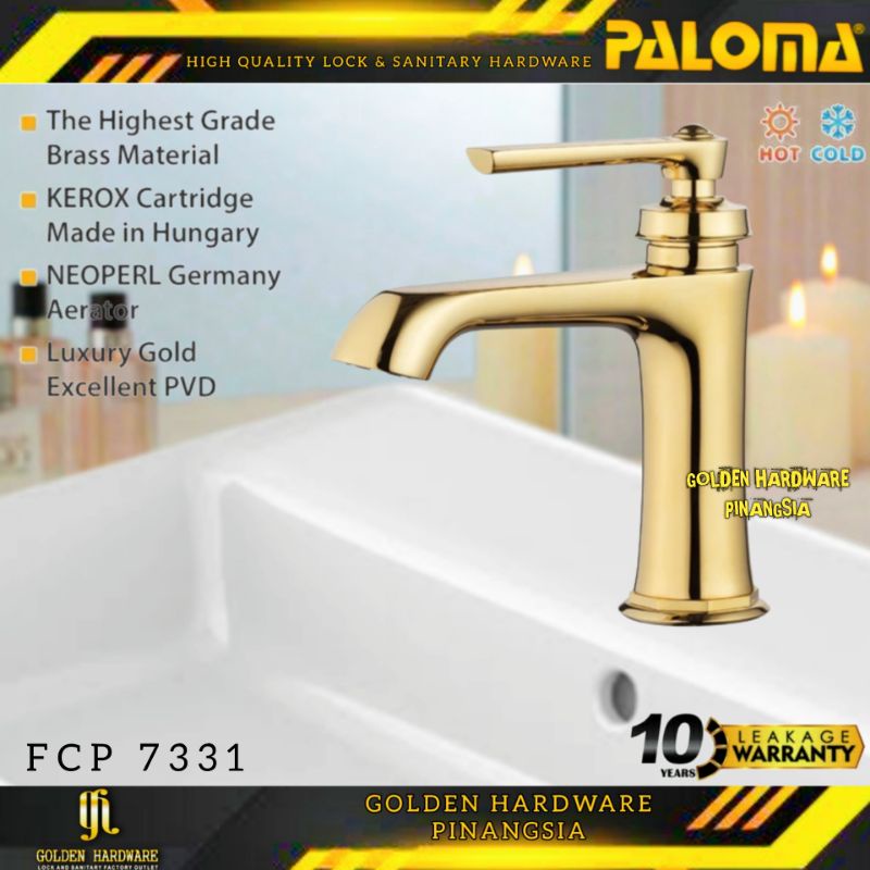 PALOMA FCP 7331 Keran Kran Air Panas Dingin Kran Wastafel Gold Emas