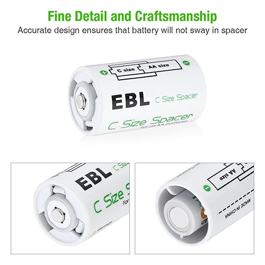 EBL C Size Spacers for Alkaline Ni-CD Ni-MH AA Rechargeable Batteries