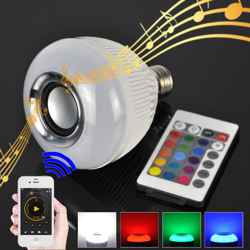 [ PLUS REMOTE ] Speaker Bluetooth + Lampu Warna Warni / Speaker Lampu Bohlam Bentuk Kristal 7 Warna / Bohlam Speaker LED