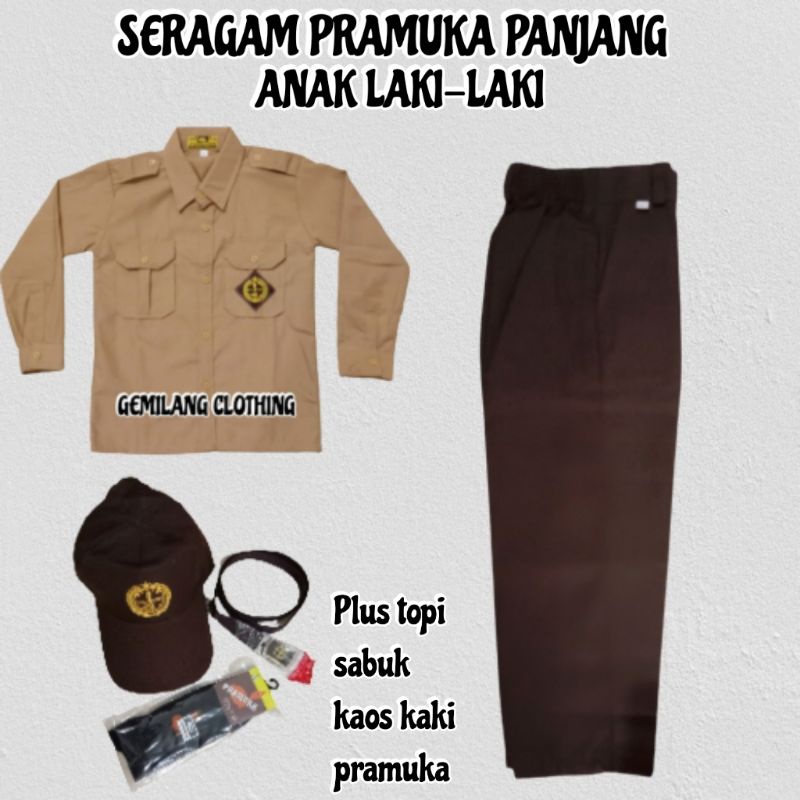 SERAGAM PRAMUKA PANJANG // SET LENGKAP SERAGAM PRAMUKA ANAK LAKI-LAKI USIA 7 SAMPAI 14 TAHUN // GEMILANG CLOTHING