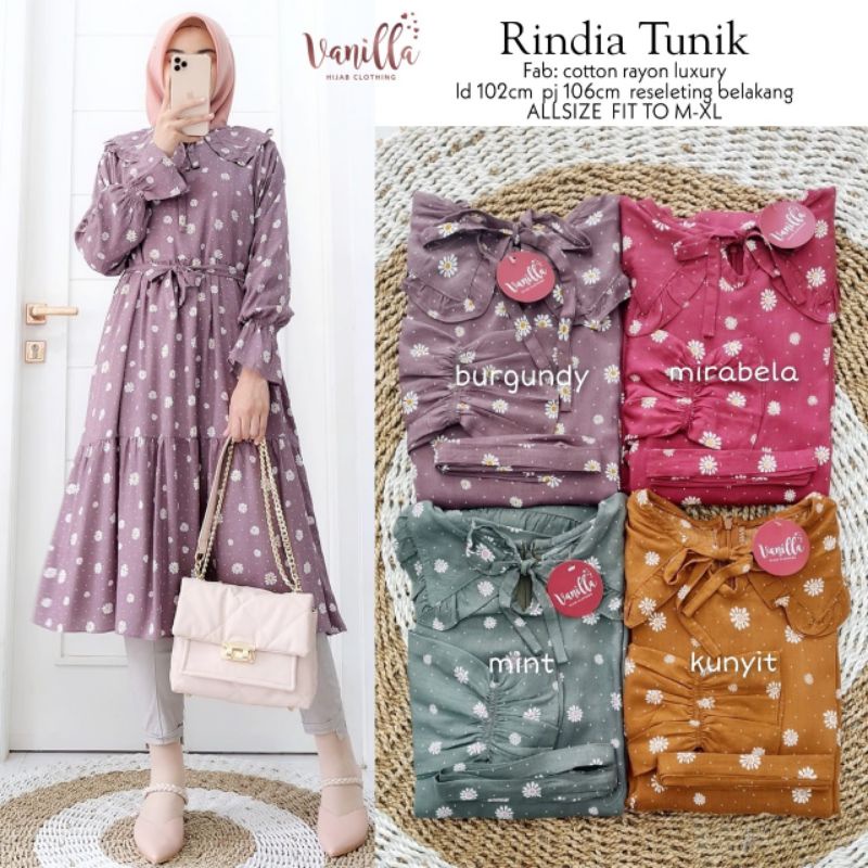 TUNIK KATUN RAYON MOTIF BUNGA RINDIA TUNIK BY VANILLA