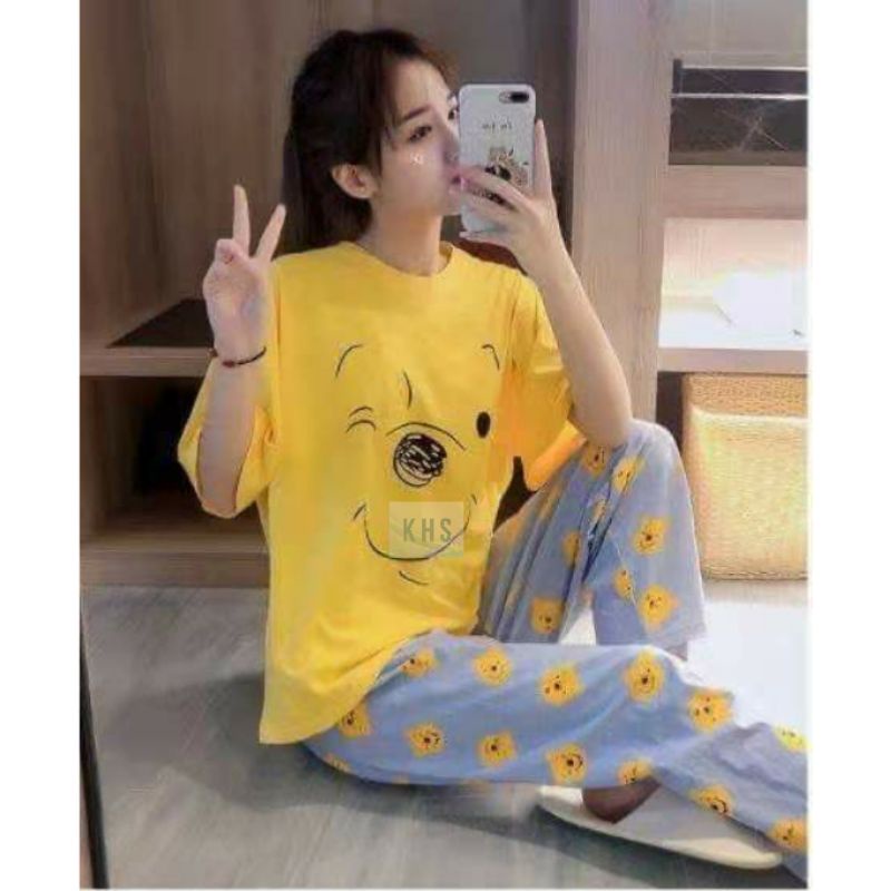 Baju Tidur Spandek Cp Celana Panjang Tie dye Daily set Pajamas Motif Impor Korea Piyama Setelan KHS-4