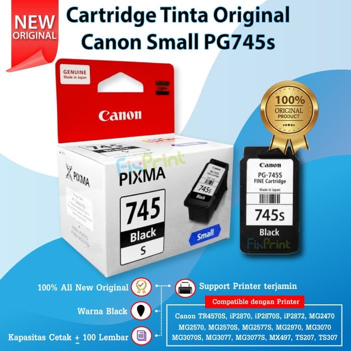 Cartridge Canon Hitam PG 745s ORIGINAL PG-745s PG745s 745 small 745small Black FPTS1235