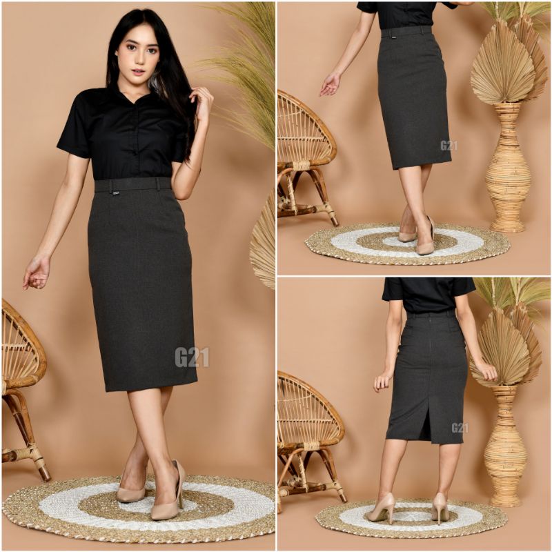 Rok Kerja Pendek Hitam Span 7/8 Bahan Formal Kantor-Abu Tua