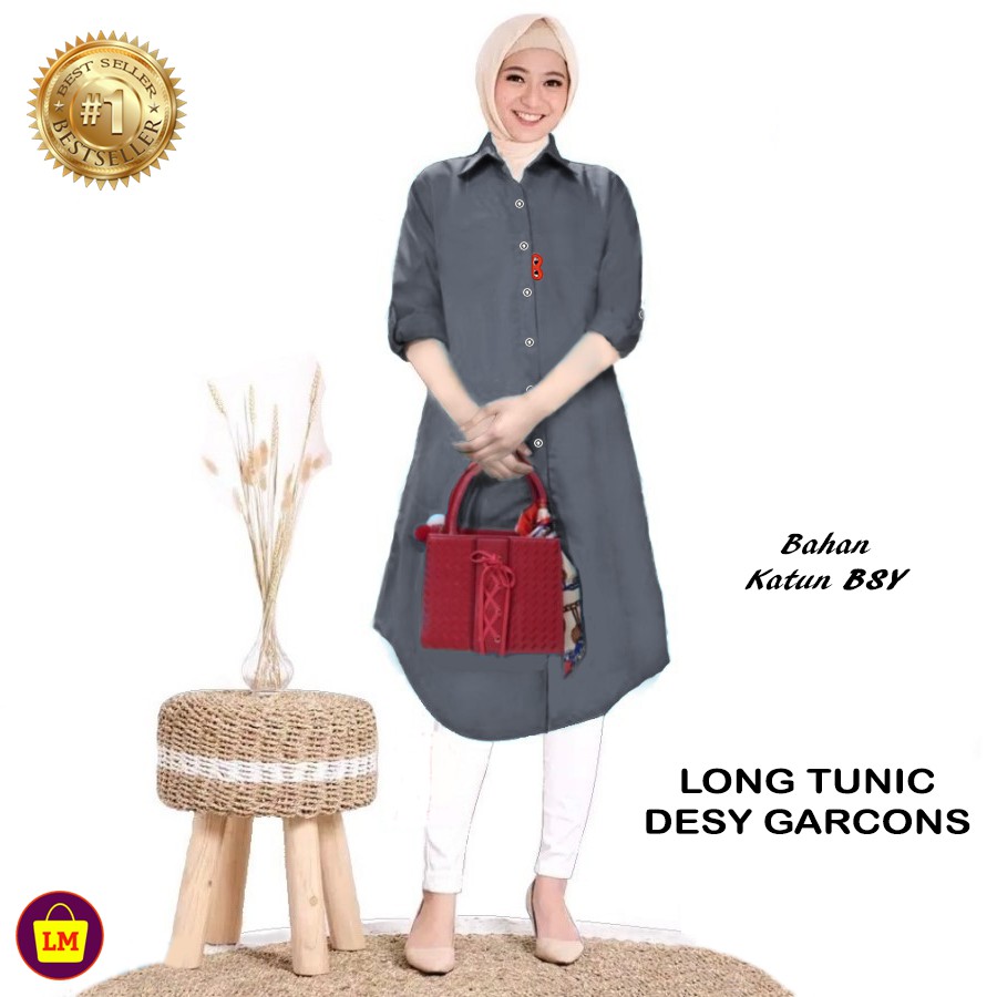 LMS 19652 19655 Baju Atasan Wanita Tunik Panjang LONG TUNIC DESY GARCON TERBARU TERMURAH TERLARIS