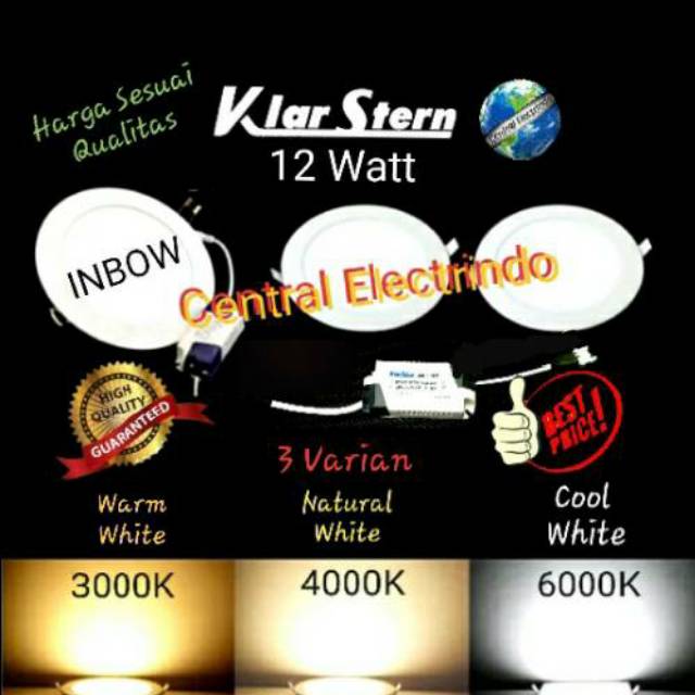 Lampu Downlight LED Panel 12W 12 W 12Watt Tipis Bulat Inbow KS .