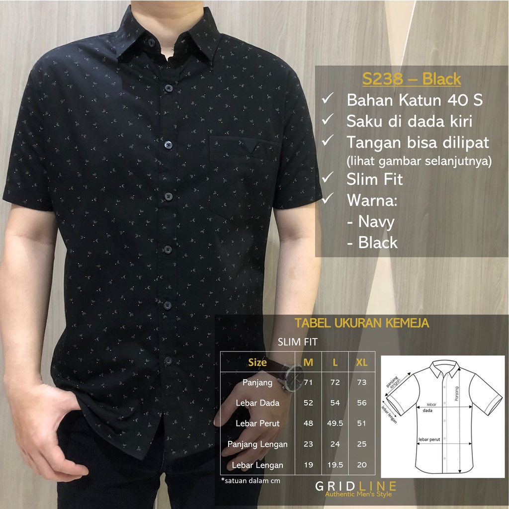 [GRIDLINE Print Series 5] Kemeja Print Pria Lengan Pendek Slimfit FULL KATUN 40s Simple Premium