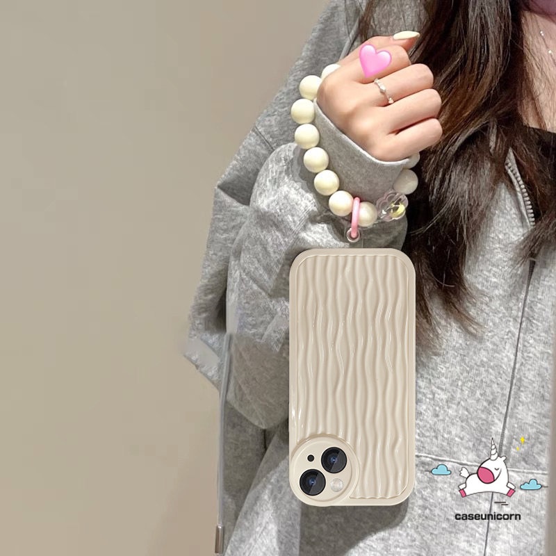 Soft Case Motif Kartun Riak Air Putih Susu Dengan Gelang Untuk iPhone 11 12 13 14 Pro MAX XR 7 8 14 Plus 7plus X XS MAX SE 2020