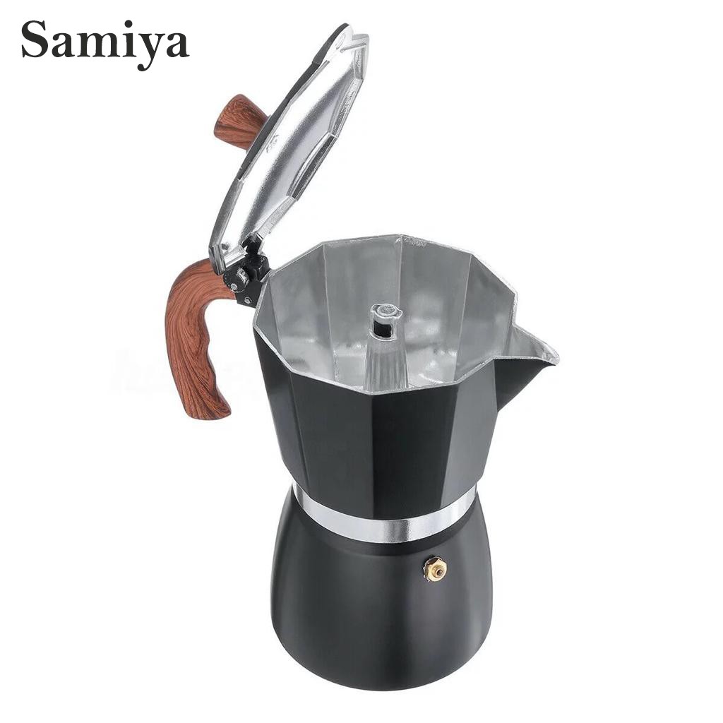 moka pot kopi hitam handle kayu / mokapot coffee wooden handle / teko kopi espresso maker black moka