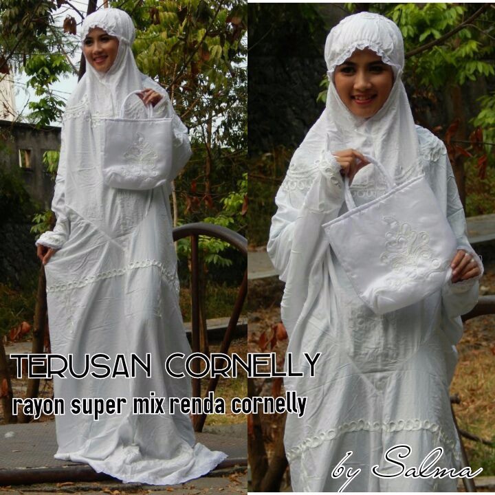 Special Produk mukena terusan katun rayon putih renda cornelli