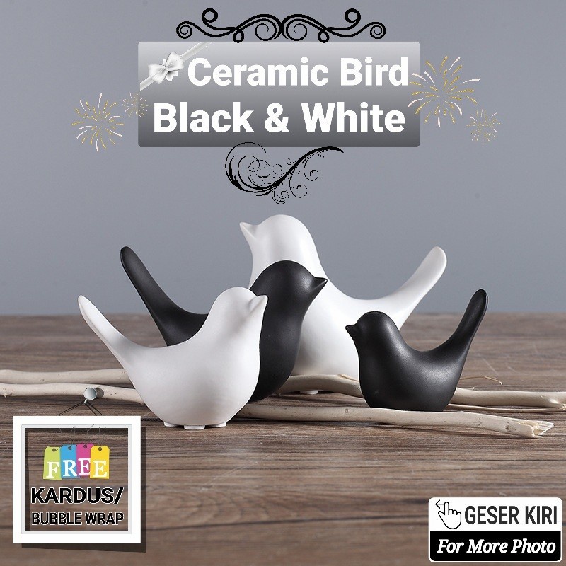 TBI Patung Burung Keramik Pajangan Hiasan Rumah Black White Ceramic Birds