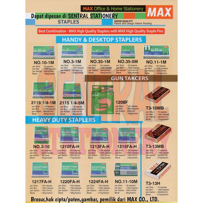 

Promo Spesial max heavy duty 9/16" staples 1215 FA-H isi staples jilid buku 23/15 NEW