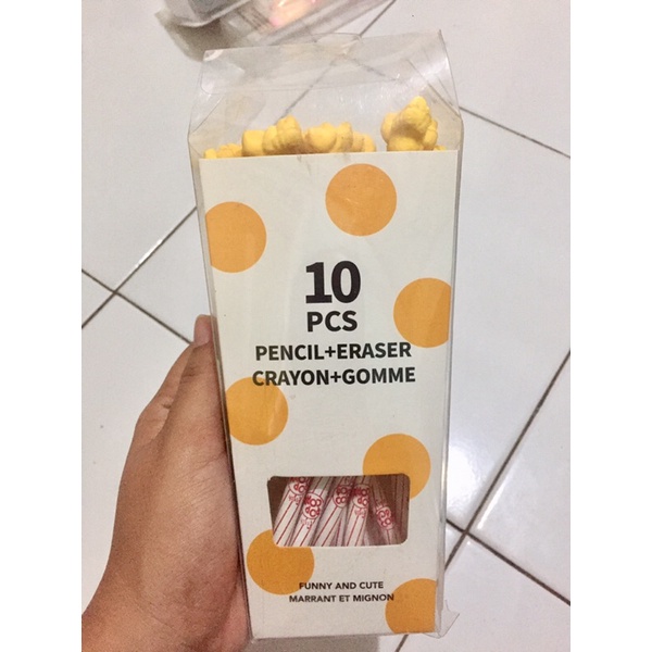 

MINISO pensil + pengapus lucu popcrorn miniso pencil + eraser original miniso