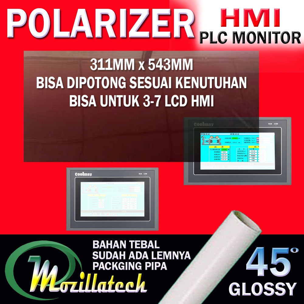 LAPISAN POLARIS POLARIZED POLARIZER PELASTIK FILM LCD HMI MONITOR PLC MESIN INDUSTRI