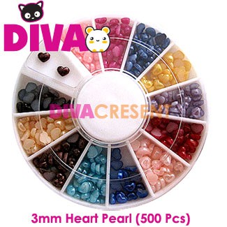 120 Pearl Heart 3mm + Wheel - P0002 Nail Art Decoration Deco Hiasan Kuku Anak Mutiara