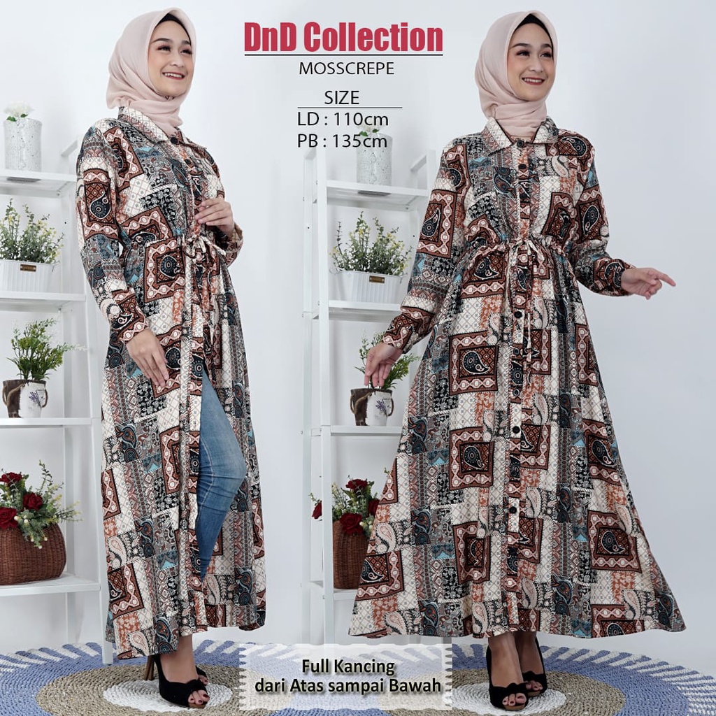 Gamis Motif Kotak Abstak Full Kancing Bahan Moscrepe