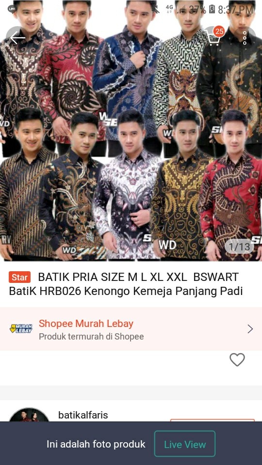 Batik Pria Size M L Xl Xxl  Bswart Batik Hrb026 Kenongo Kemeja Panjang Padi