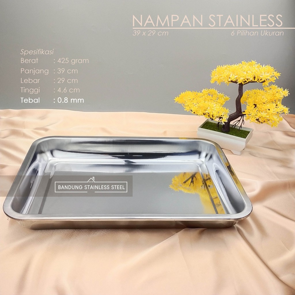 Nampan baki stainless steel tebal 40x30x4.8cm kuat food tray