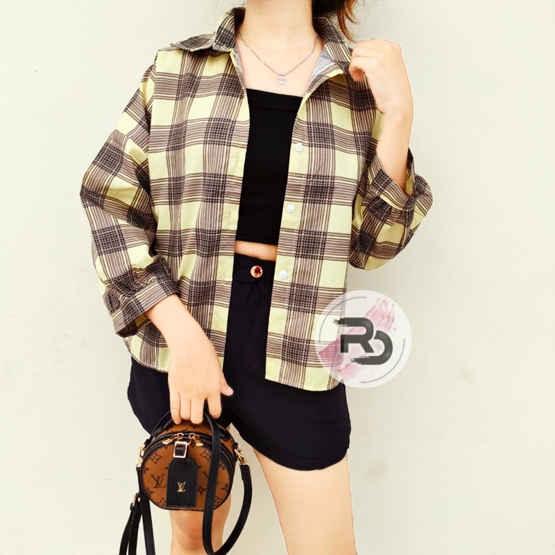 RD FASHION KEMEJA GUILEN OVERSIZE SHIRT BAHAN KATUN KOTAK YANDETH FIT L-CREAM