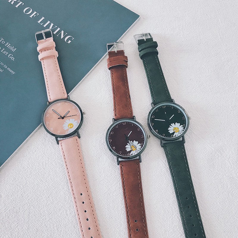Jam Tangan Analog Quartz Wanita Strap PU Bunga Daisy Kecil Fashion Wanita Import-6