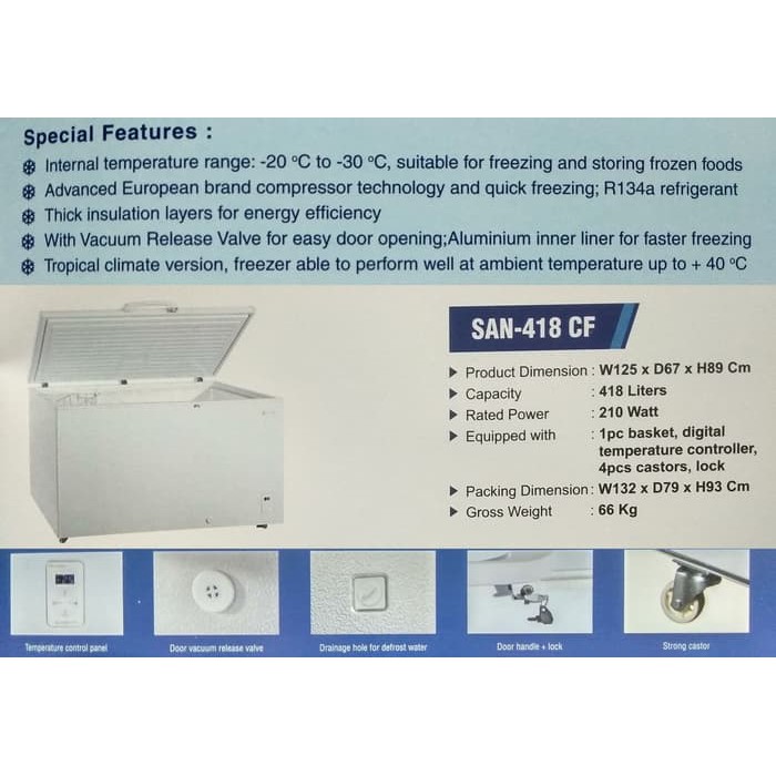 Super Promo Chest Freezer 1 Pintu Sansio SAN-418 CF Kapasitas 418 Liter