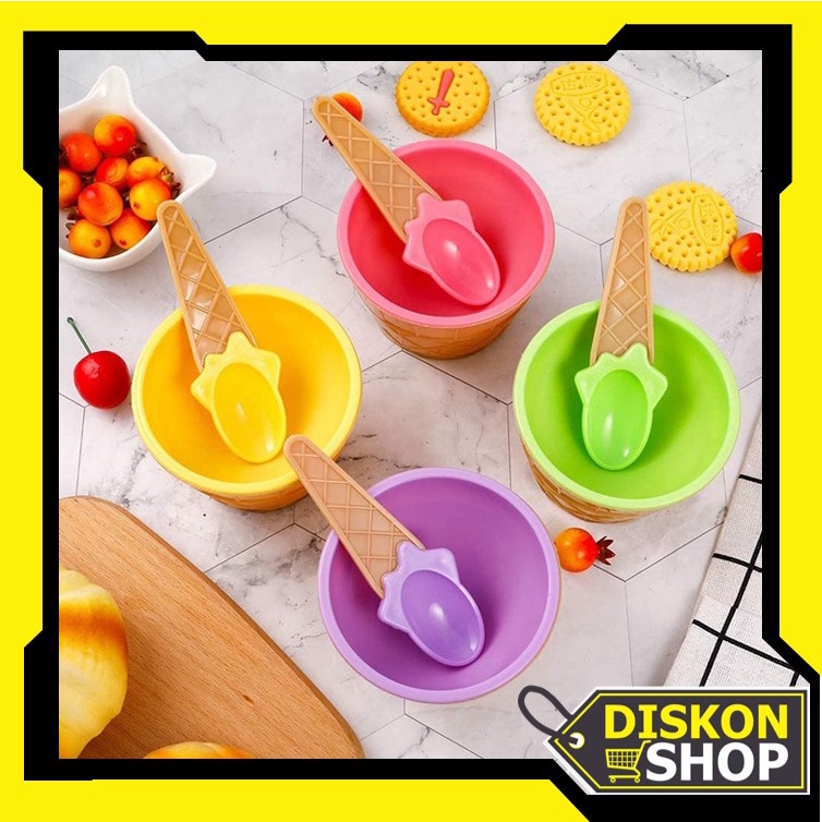 Diskon Shop - M5466 Mangkok Es Krim / Mangkuk Cemilan / Ice Cream Bowl / Set Mangkok Sendok Ice Cream / Mangkuk Masker Es Krim Lucu Warna-Warni