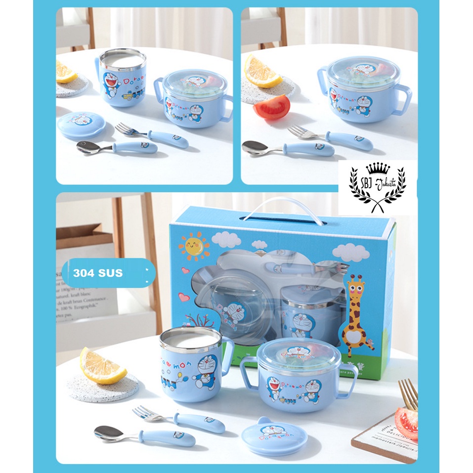 Stainless 304 SUS BPA Free Set Piring Gelas alat makan anak Tableware Peralatan makan anak