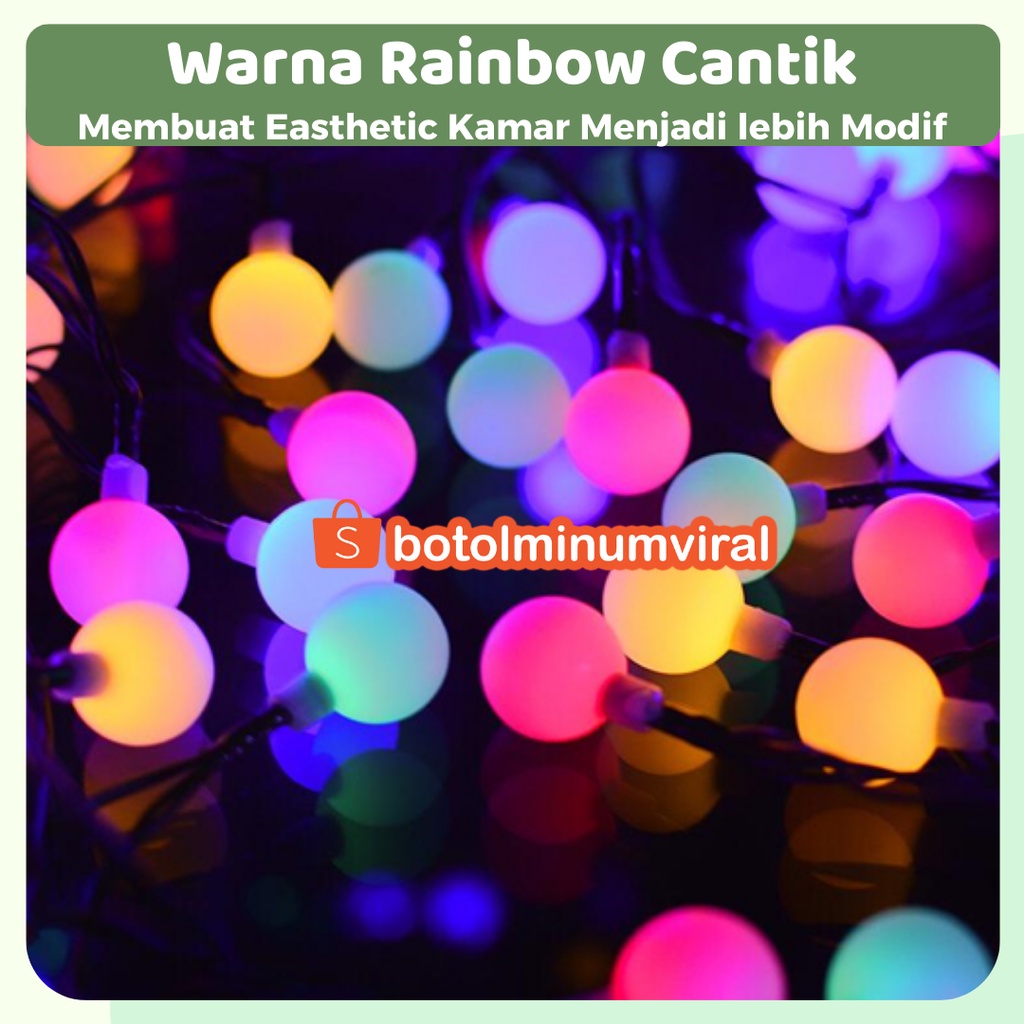 Lampu Hias Tumblr Warna Led Waterproof Gantung Tempel Kamar Dekorasi Agustus Natal Tirai Dinding Variasi Bintang Bulan Doff Clear Bulat Bola