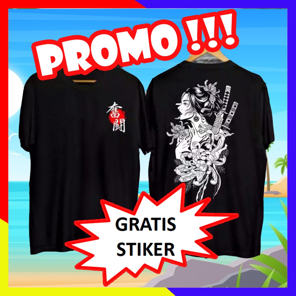 KAOS SAMURAI JEPANG GEISHA WARNA HITAM DESIGN TERBARU ORI BY PIXEL JAWA TIMUR