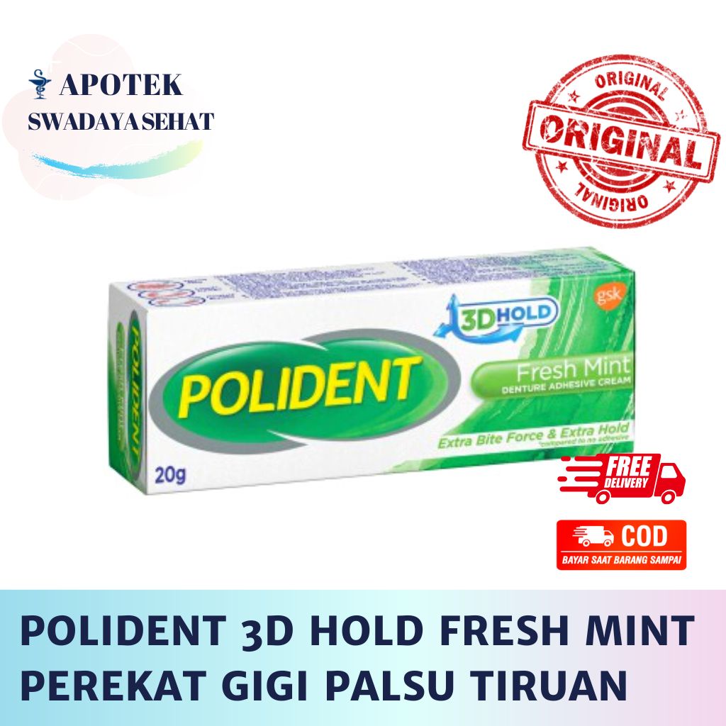 POLIDENT 3D HOLD FRESH MINT 60 GR - Perekat Gigi Palsu Tiruan 20 gr