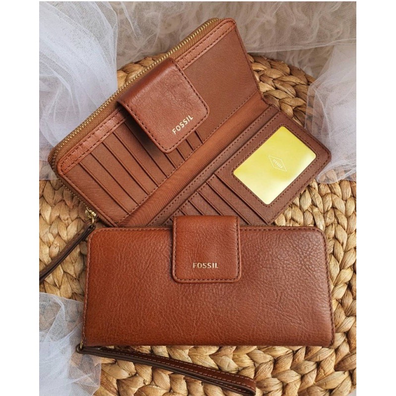 fossil madison zip clutch brown