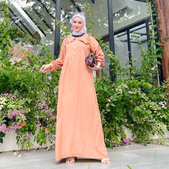 Gamis Wanita Amelia Maxi Dress Bahan Rayon Kancing Depan