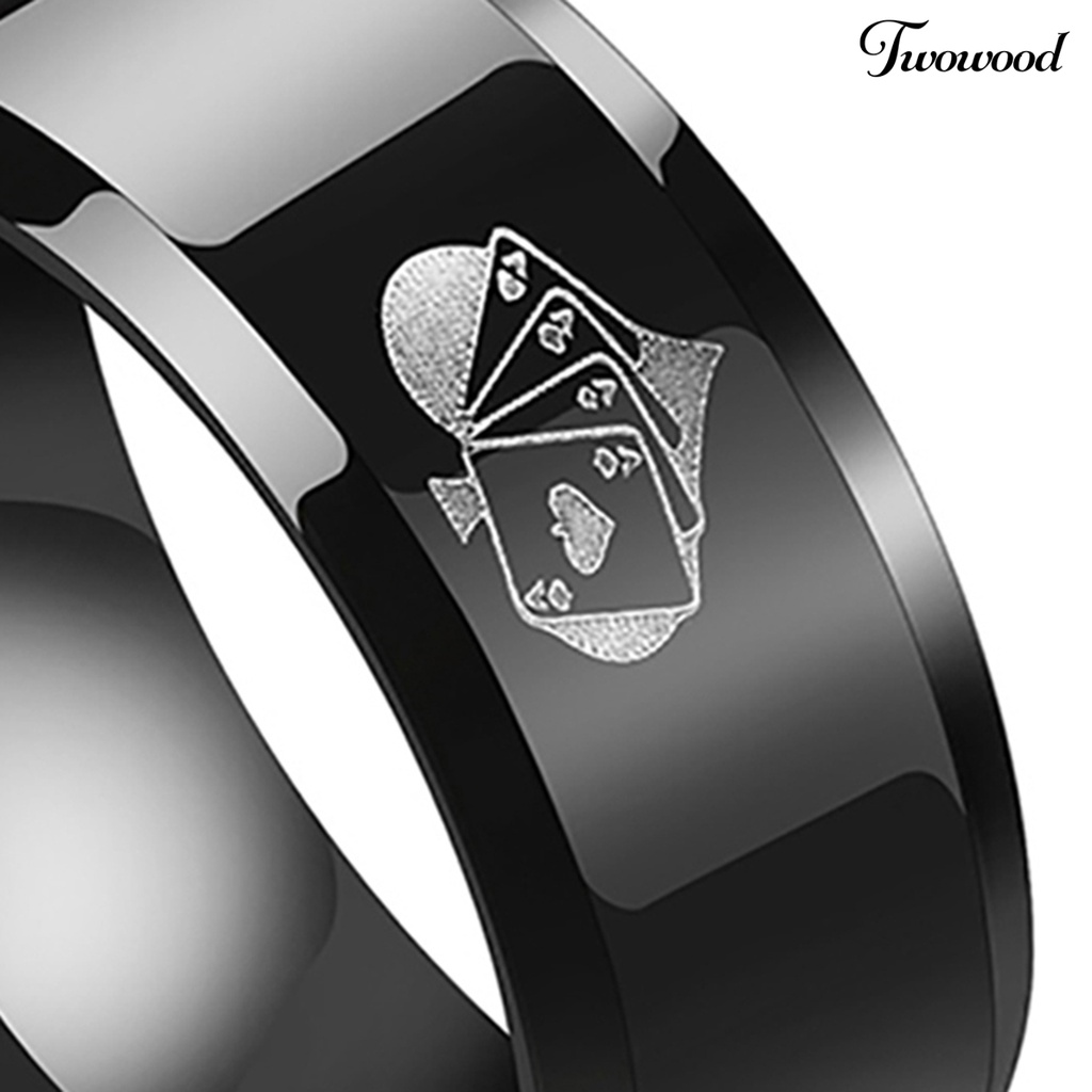 Cincin Bahan Alloy Warna Hitam Motif Kartu Remi Untuk Hadiah