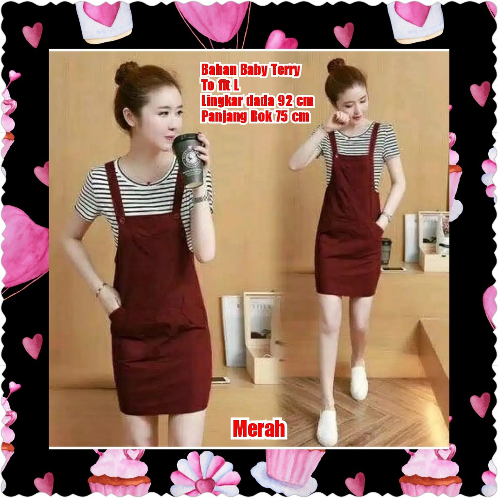 QFS SETELAN OVERALL MONICA / HITAM / MERAH / FIT TO L