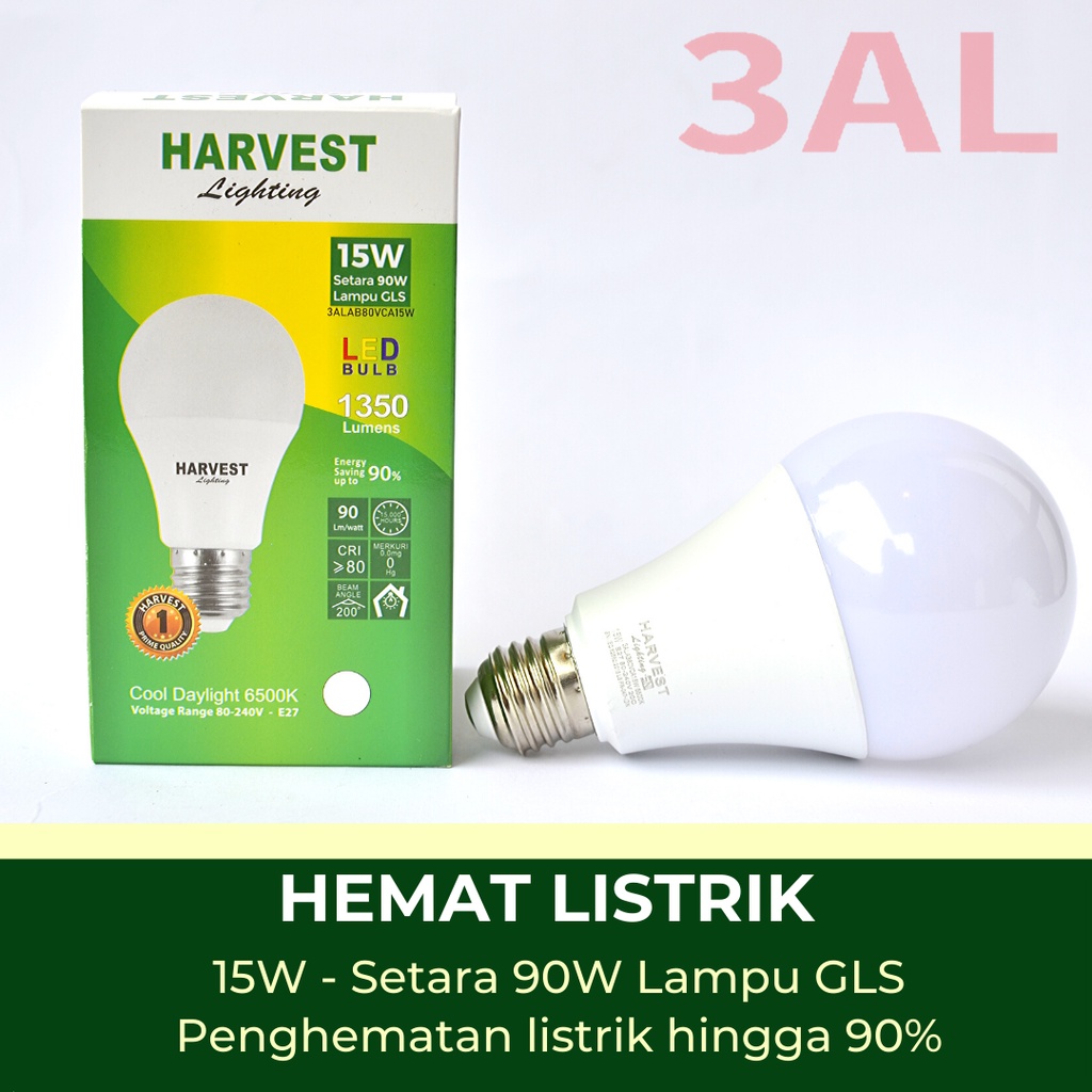 15W - Paket Isi 6 - HARVEST LIGHTING Lampu Bohlam LED A Bulb  15 Watt Lampu Hemat Energi Original Bersertifikasi SNI dan Bergaransi