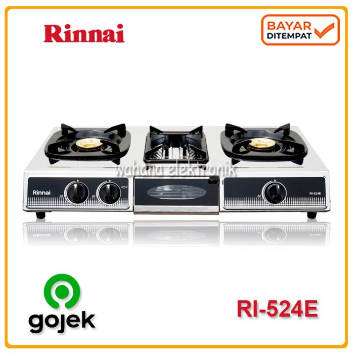 Rinnai Kompor Gas RI-524E Kompor Gas 3 Tungku (1 Tungku Grill Pan)