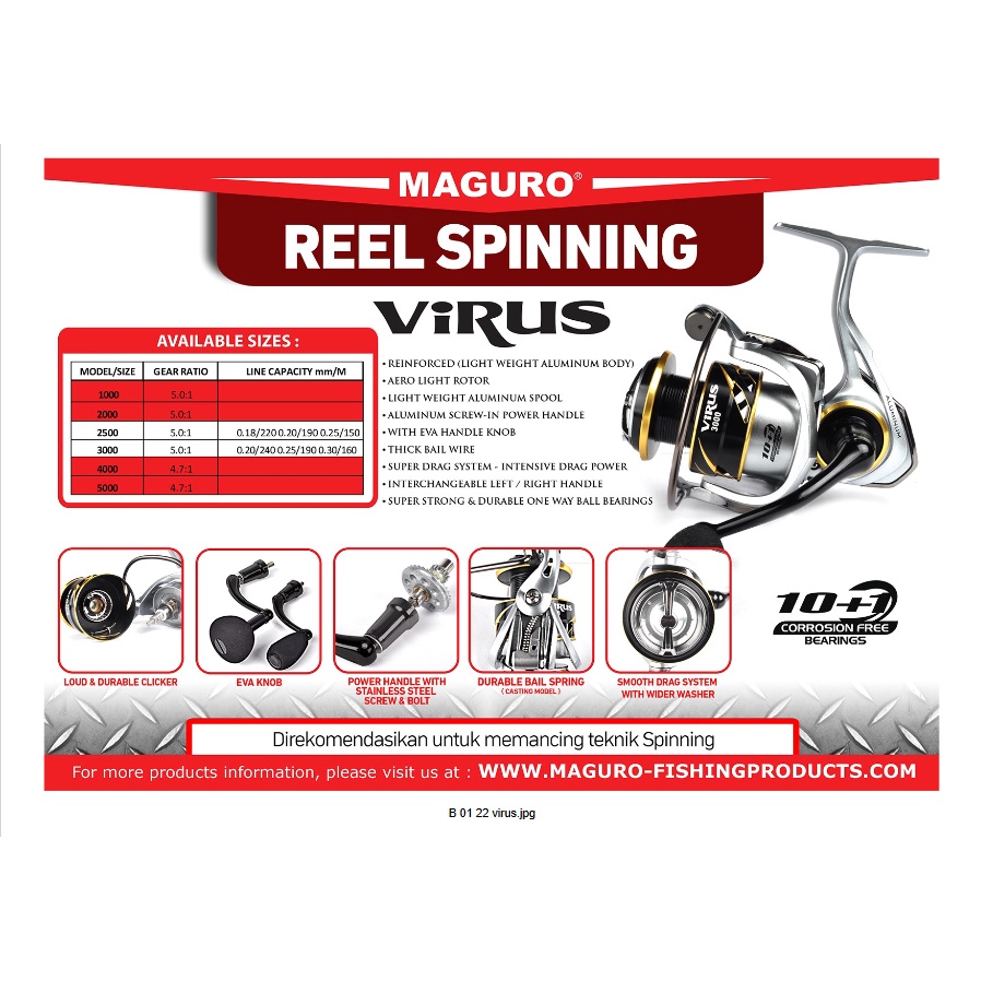 Reel Pancing Spinning Maguro Virus 1000-5000 POWER HANDLE