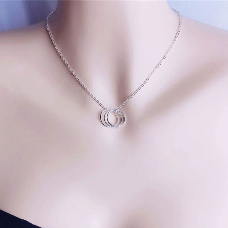 Kalung Rantai Korea Liontin Triple O Ring Minimalis Korean Necklace Gaya Punk