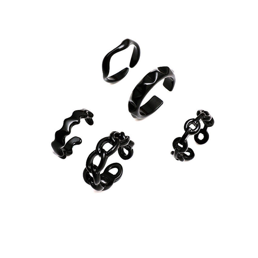 5pcs / Set Cincin Buku Jari Model Terbuka Desain Rantai Geometris Warna Hitam Gaya Punk Vintage Untuk Wanita-1