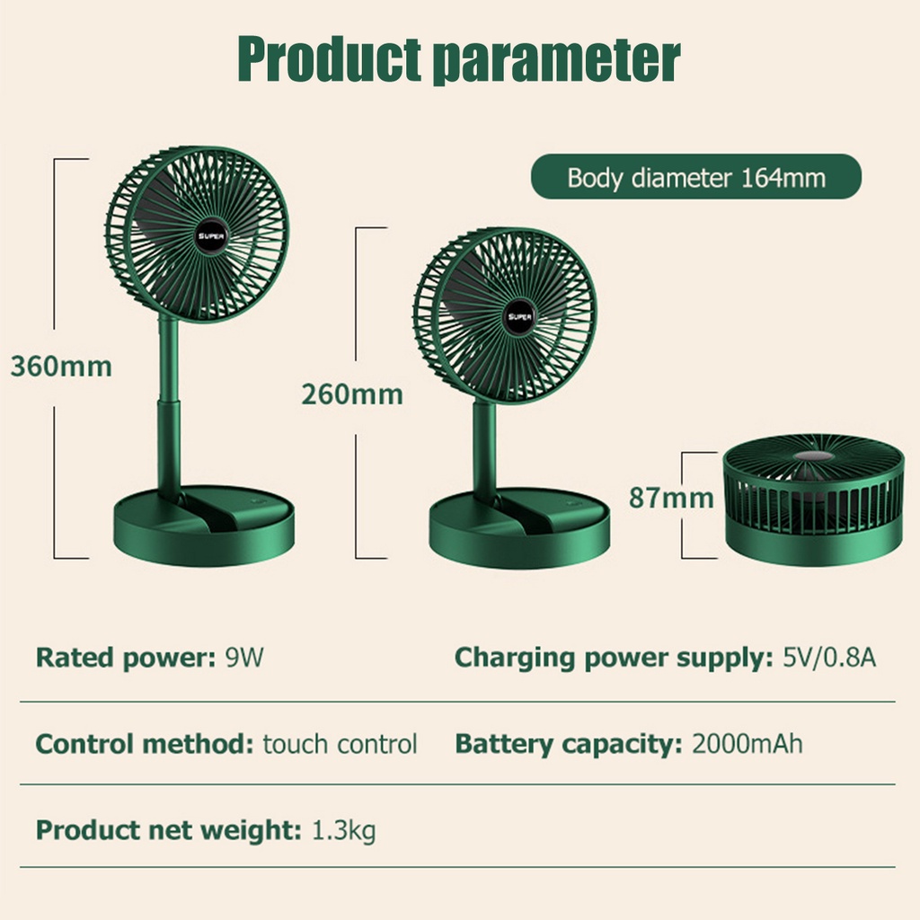 Portable Mini Fan Foldable Telescopic 180 Degree Rotation Mute Kipas Angin with 2000mAh 3 Gears Kipas Mini