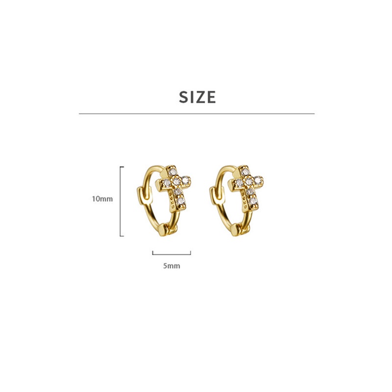 TK 1 Pair Gold-plated Mini Zircon Earrings Piercing Ear Clip Cubic Otic Cartilage Earring Stud Women Cross Ear Ornament