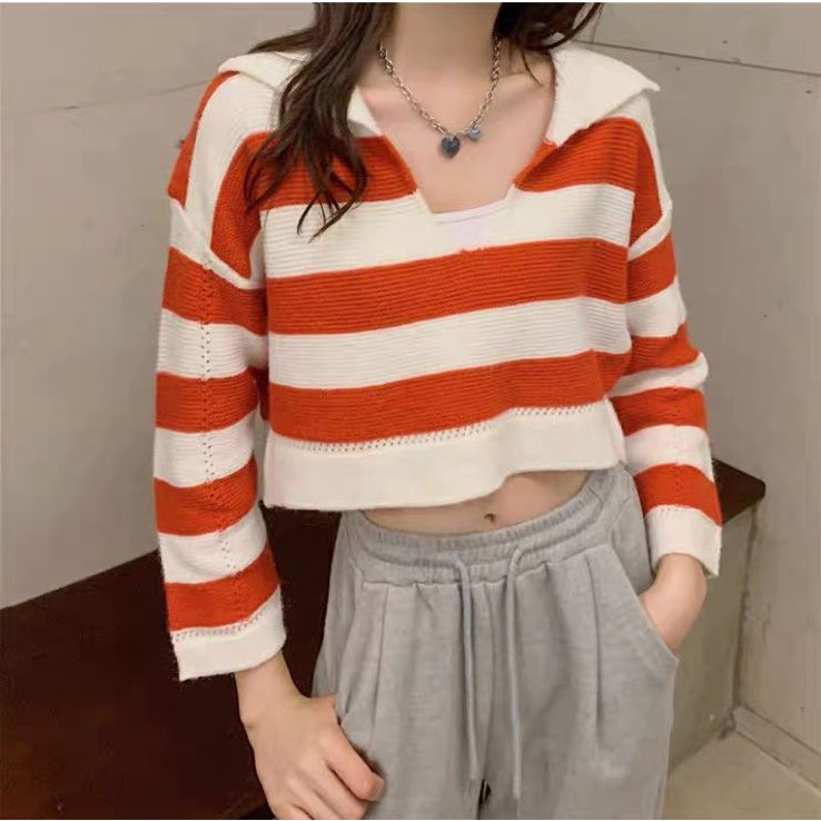 BEARYJEANS Crop Tee Knitwear Atasan Lengan Panjang Crop Top Premium Import Korean Style - BJ014