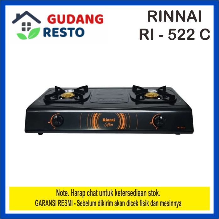 RINNAI RI 522 C / RI522C / RI 522C KOMPOR GAS LPG 2 TUNGKU / MATA BODY CEFLON API EKONOMIS