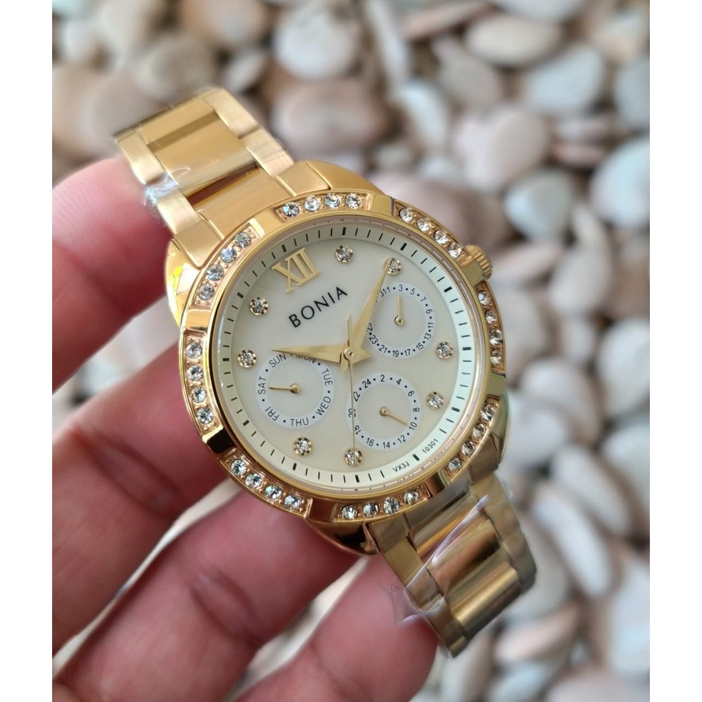 termurah BONIA 10301 jam tangan wanita, chrono aktif multifungtion baterai, all steel solid
