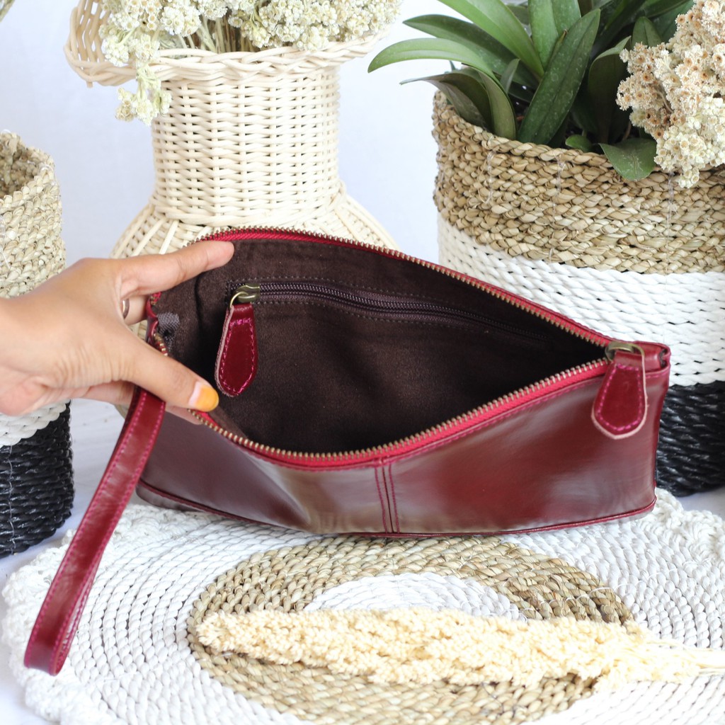 CLUTCH WANITA KULIT ASLI NEVARA MERAH MAROON / FREE GRAVIR NAMA DI CLUTCH